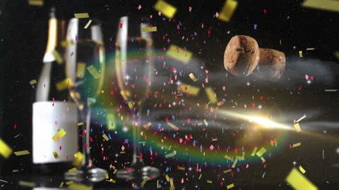 Celebratory Scene with Champagne and Confetti Animation