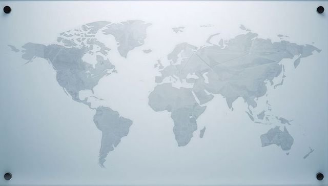 Modern decal world map on translucent glass in corporate office