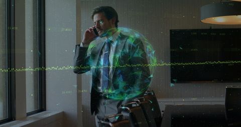 Global Businessman Engaging in Technology-Driven Conversation