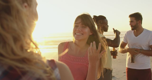 Friends Enjoying Sunset Beach Party with Drinks - Download Free Stock Images Pikwizard.com