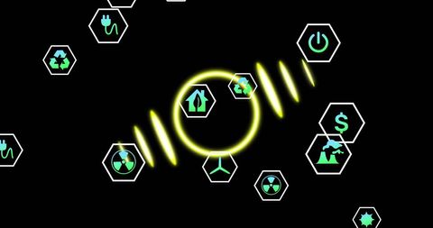 Sustainable Energy Icons with Glowing Futuristic Highlights