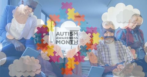 Seniors engaging with technology for autism awareness