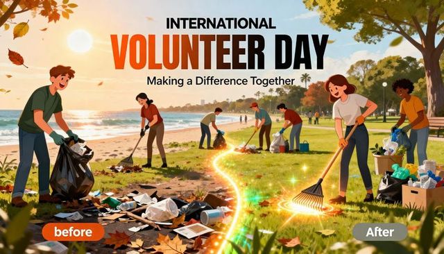 International volunteer day community beach cleanup making difference together
