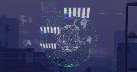 Globe of Connections and Digital Data Overlaying Cityscape - Download Free Stock Images Pikwizard.com
