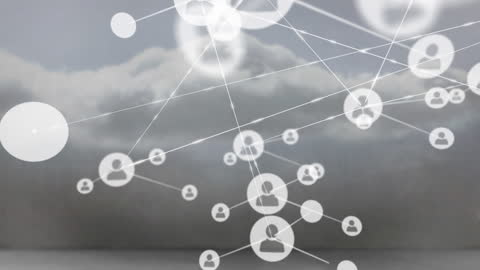 Network of Profile Icons Against Cloudy Sky Backdrop