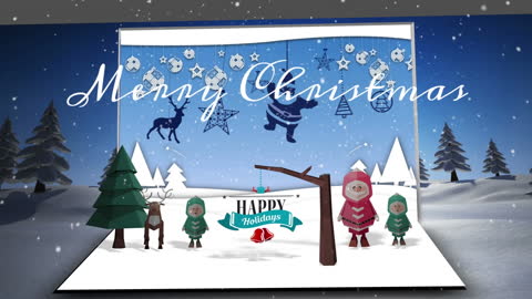 3D Christmas Scene with Festive Characters and Snow