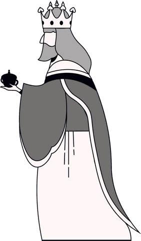 Transparent medieval king holding crown in flat design illustration