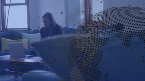 Remote Work Concept with Globe Animation and Data Overlay