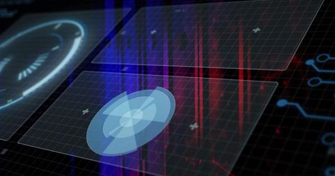 Futuristic Interface Display With Holographic Grid and Radar Elements