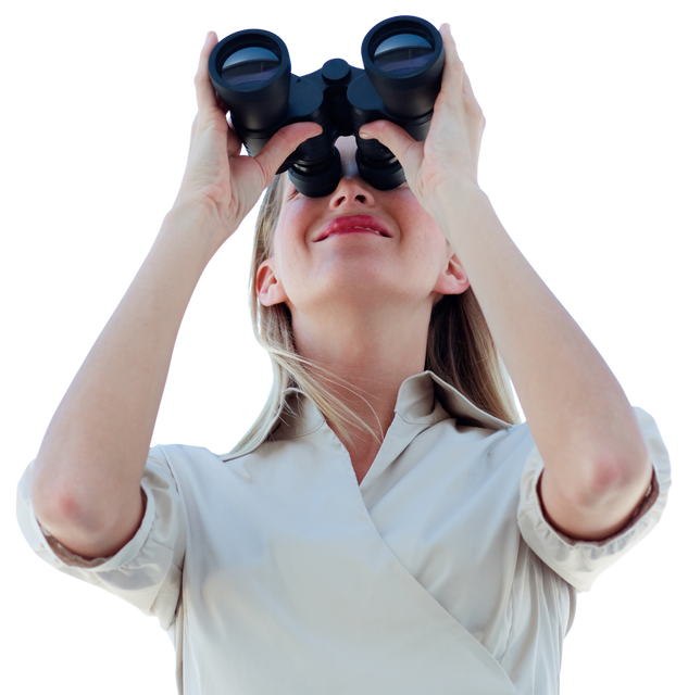 Transparent Image Businesswoman Looking Through Binoculars on White Background - Download Free Stock Videos Pikwizard.com