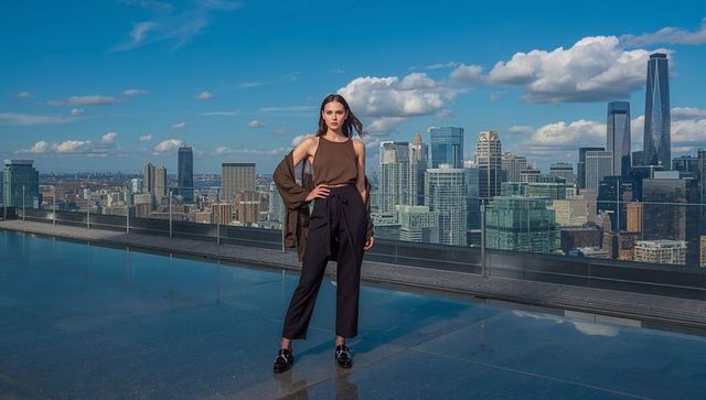 Modern style with downtown cityscape from rooftop view