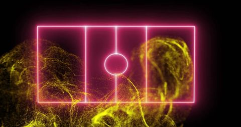 Glowing neon sports field and dynamic light trails