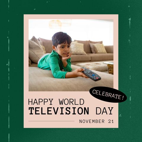 boy relaxing with remote celebrating world television day - Download Free Stock Templates Pikwizard.com