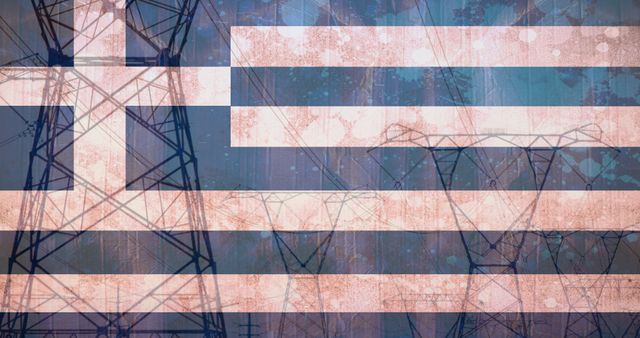 Greece Flag Over Power Lines Symbolizing Energy and Politics - Download Free Stock Images Pikwizard.com