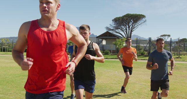 Group of Men Running in Park for Fitness Training - Download Free Stock Images Pikwizard.com