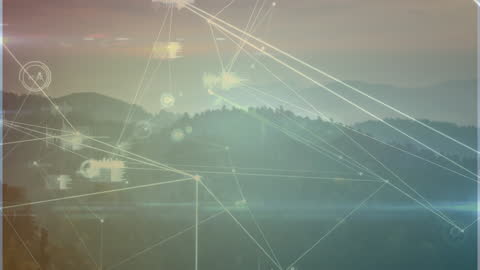 Digital Network Overlay on Mountain Landscape Background