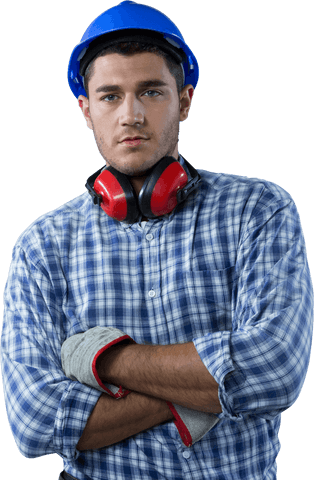 confident engineer with hard hat and ear protection on transparent background - Download Free Stock Videos Pikwizard.com