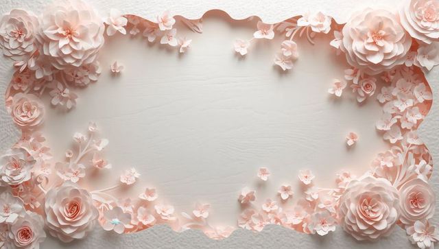 Blush paper rose frame with scalloped edge for wedding invitations and stationery