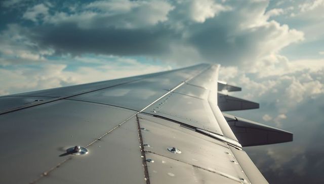 Airplane Wing in Flight against Majestic Cloudscape