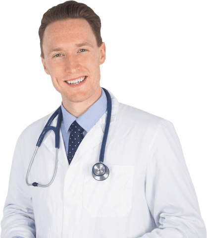 Transparent background portrait of smiling male doctor