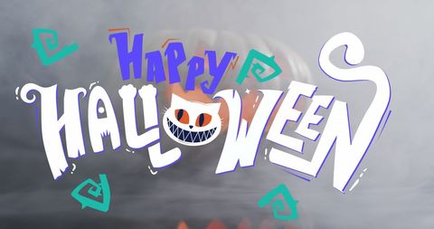 Colorful happy halloween text with pumpkin background