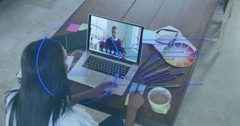 Woman Engaging in Creative Video Conference in Design Studio