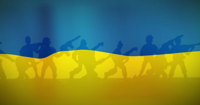 Ukraine Crisis Soldiers Silhouettes Over Blue and Yellow Flag - Download Free Stock Images Pikwizard.com