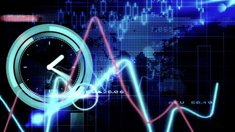 Futuristic Global Data Interface with Clock Overlay