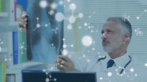 Doctor Examining X-Ray with Integrated Molecular Data