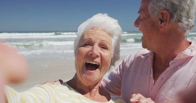 Senior Couple Enjoying Beach Selfie on Sunny Day - Download Free Stock Images Pikwizard.com
