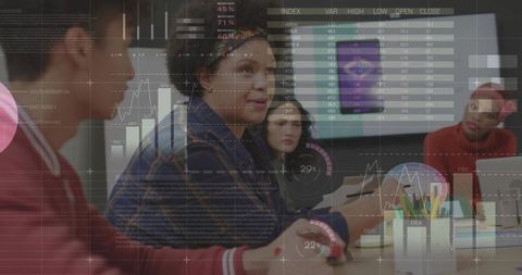 Businesswoman Leading Financial Presentation with Digital Charts