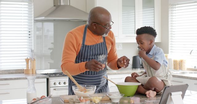 Grandfather and Grandson Baking in Modern Kitchen - Download Free Stock Images Pikwizard.com