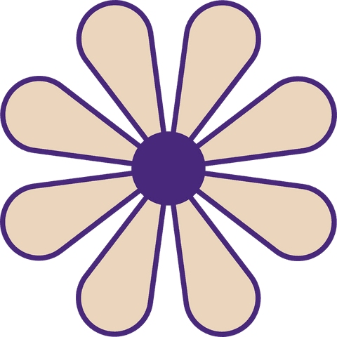 Transparent daisy icon with beige petals and purple center