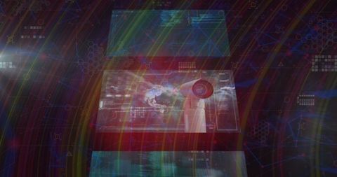 Futuristic dashboard with 3d turbine and world map