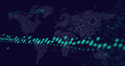 Digital Data Streams and World Map Technology Background