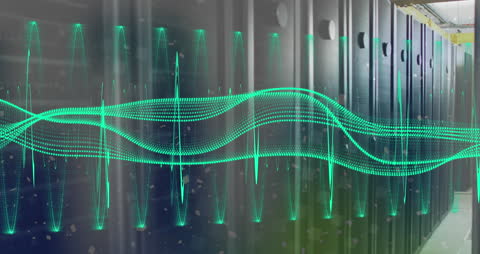 Futuristic Data Processing with Digital Waves in Server Room
