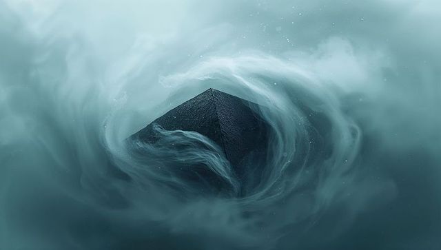 Mystical pyramid in vortex with surreal swirling mist