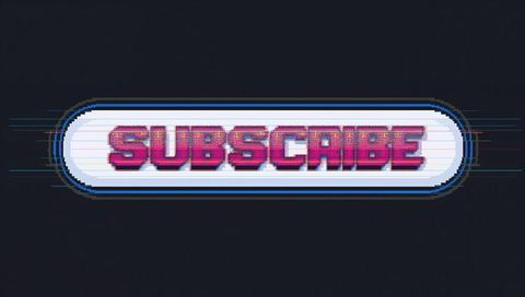 Retro cyberpunk glitch subscribe button pulsating neon rgb trails dark charcoal