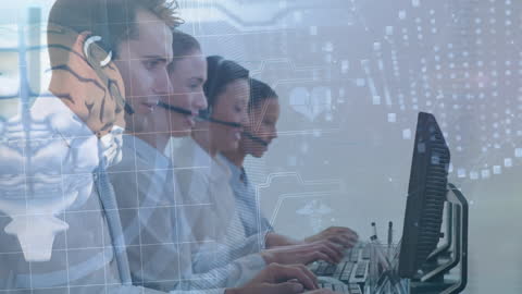 Multicultural Call Center Team Working with Digital Interface