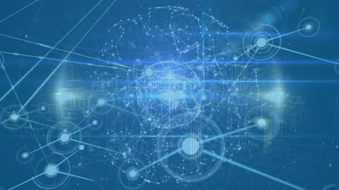 Futuristic Network with Digital Globe over Cityscape