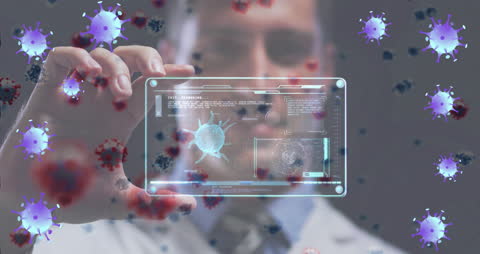 Scientist Analyzing Virtual Virus Data Hologram