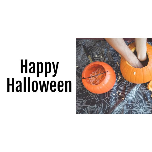 Happy Halloween Text with Pumpkin Carving Scene - Download Free Stock Templates Pikwizard.com