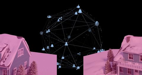 Conceptual Network Connections Over Suburban Houses