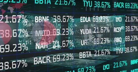 Digital Financial Metrics in Modern Workspace with Floating Data Overlay