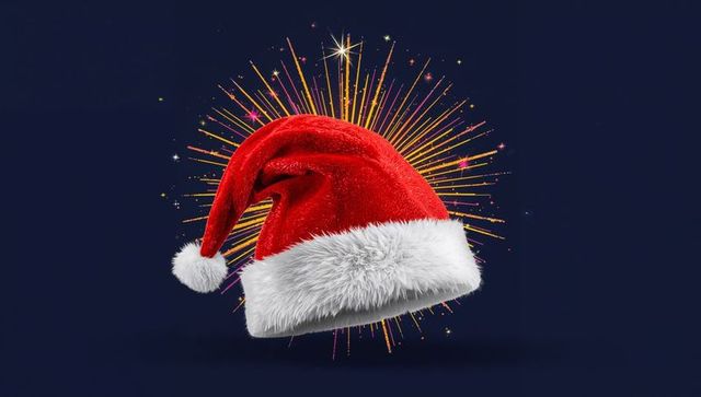 Floating velvet santa hat with fur trim and gold burst for christmas designs