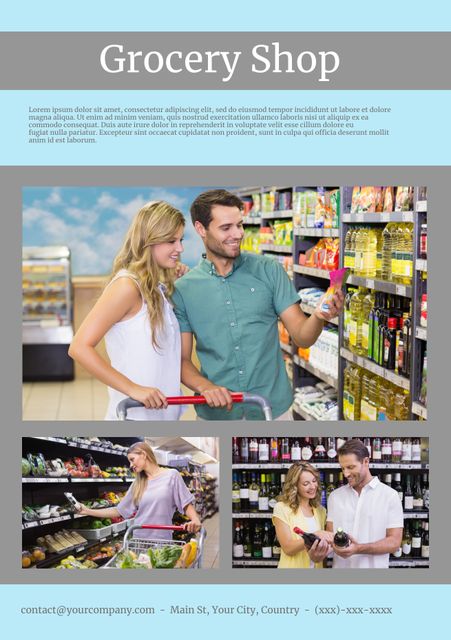 Happy Couple Shopping in Grocery Store Aisles - Download Free Stock Templates Pikwizard.com