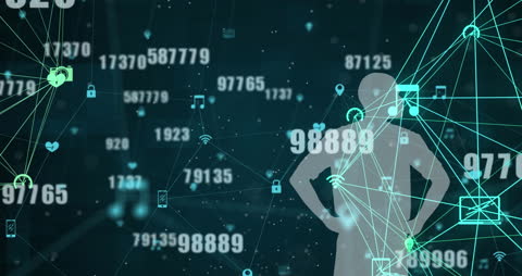 Data Processing Concept with Silhouetted Figure and Network Nodes