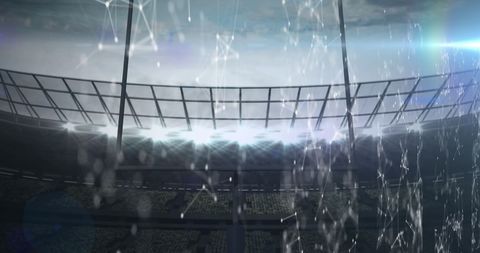 Futuristic Sports Stadium with Digital Overlays at Twilight