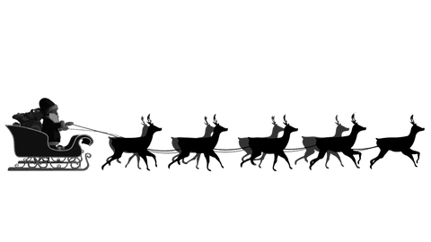 Silhouette of Santa Sleigh with Reindeer Against Transparent Background