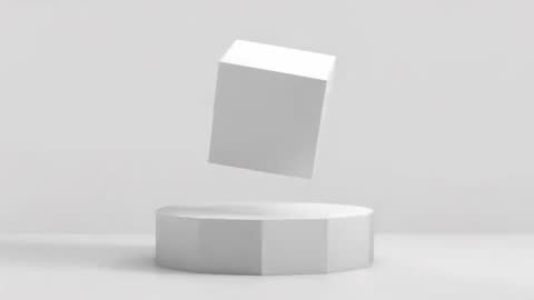 Futuristic AI-Generated Floating Cube Displayed on Pedestal